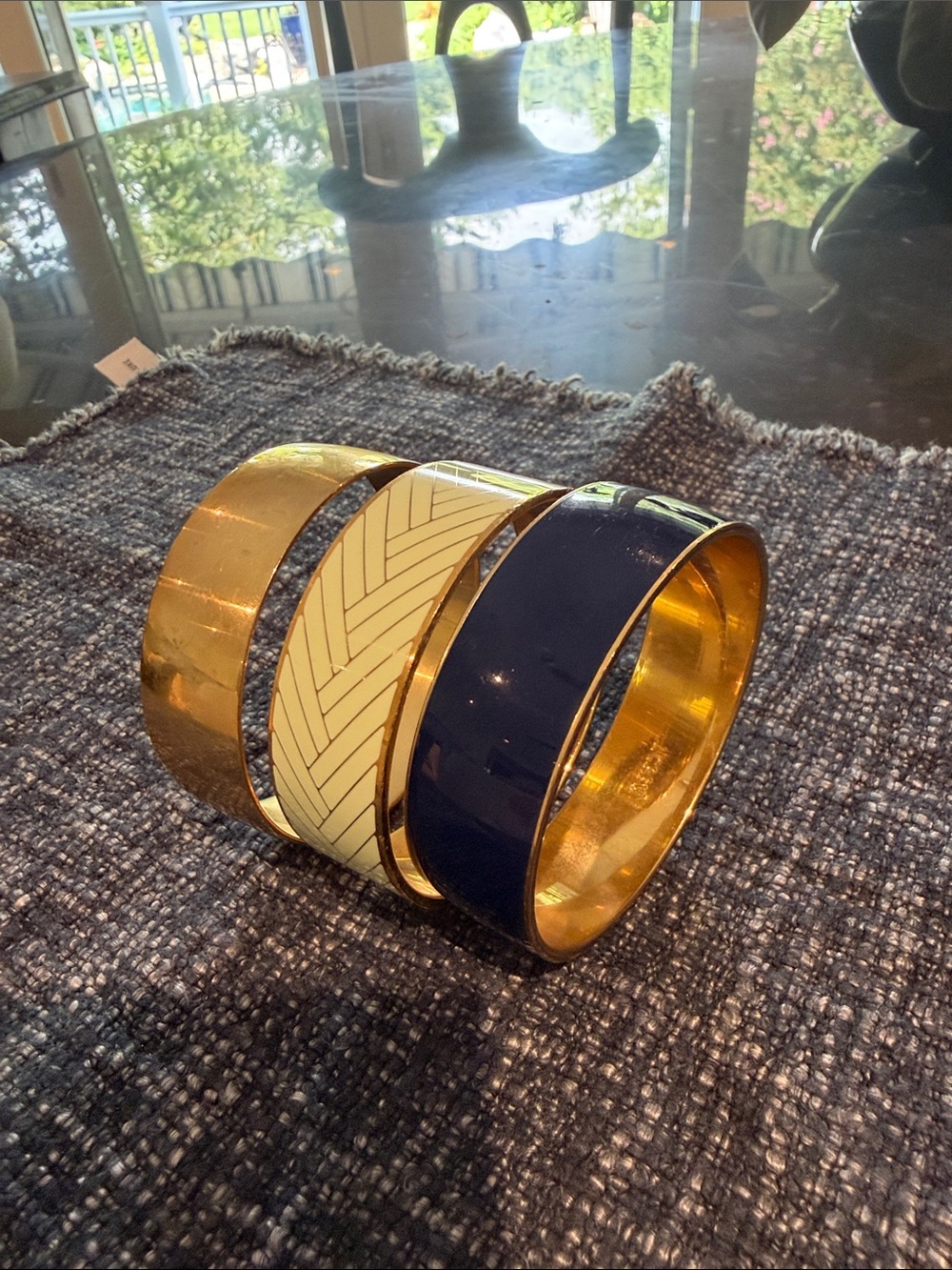 J. Crew Gold, Mint Green & Navy Enamel Bangle Set